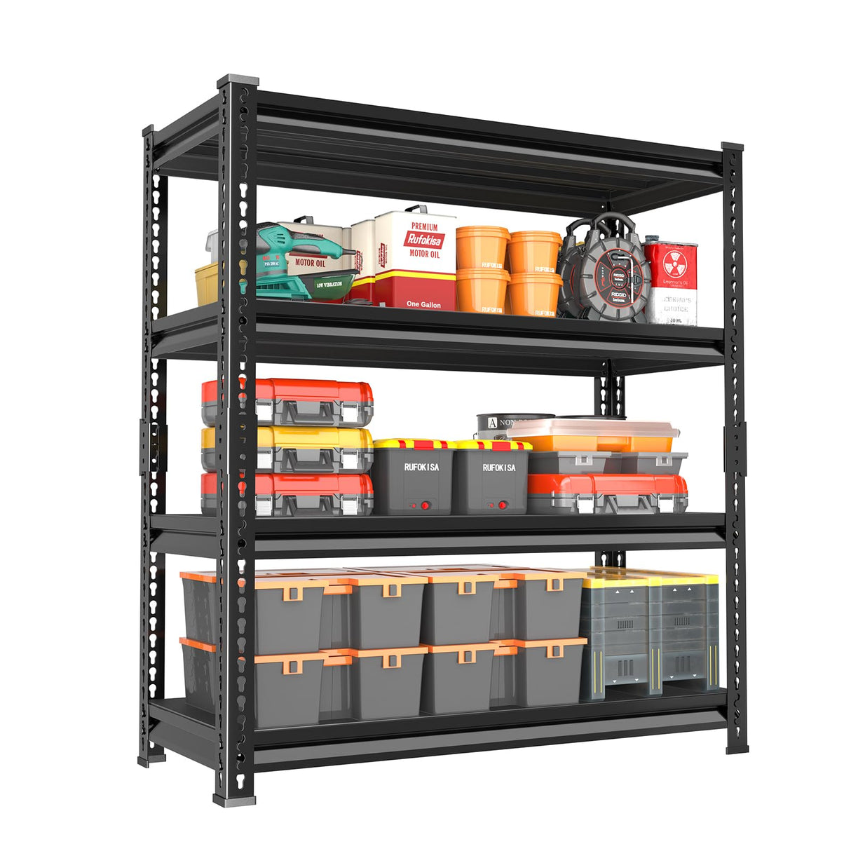 Rufokisa 48" W Garage Shelving Heavy Duty,2000LBS Loads Adjustable Garage Storage Shelves, 4-Tier Metal Shelving Units and Storage Racks Heavy Duty, 48”W x 16”D x 72”H,Black Rufokisa