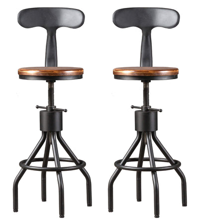 LOKKHAN Set of 2 Rustic Industrial Bar Stool-24-30 Tall Adjustable Metal Swivel Wooden Top Barstools-Counter Height Bar Height-Vintage Farmhouse Kitchen Breakfast Cafe Stool-with Backrest