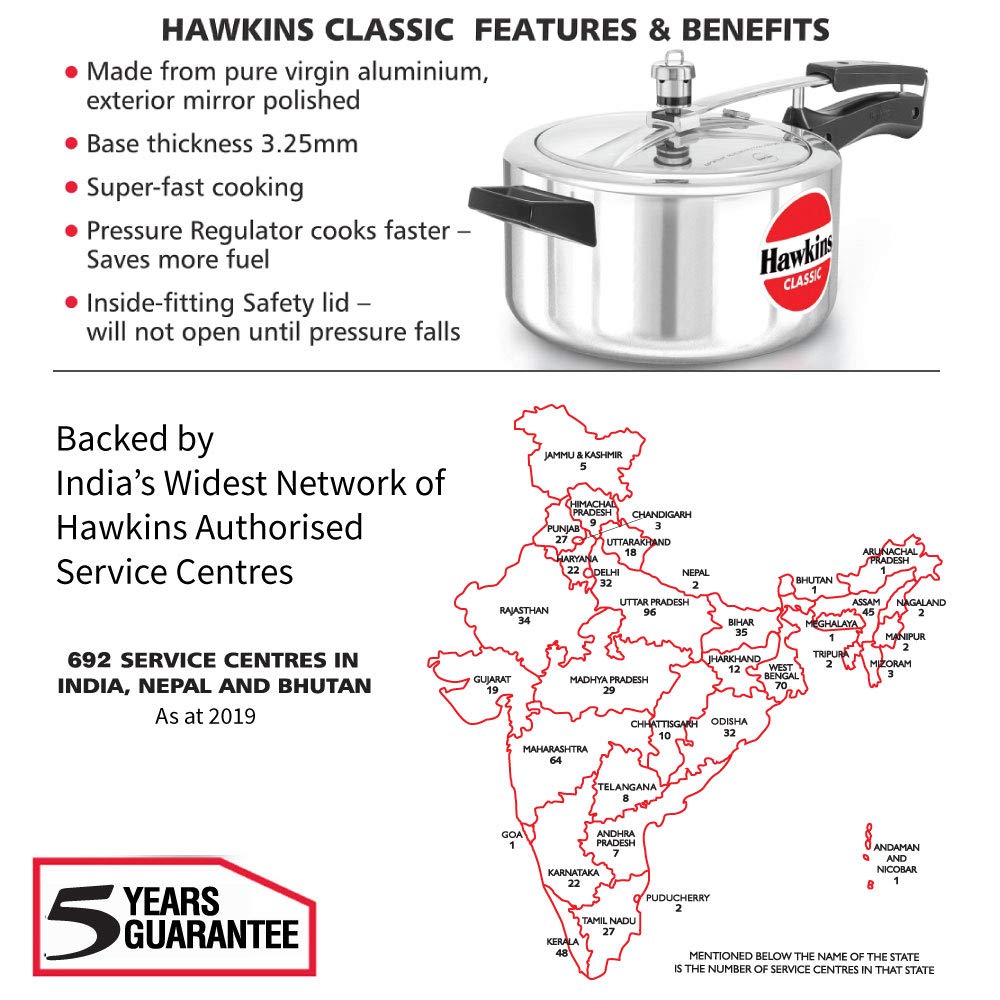 Hawkins 4 Litre Classic Pressure Cooker, Best Inner Lid Cooker, Silver (CL40) HAWKINS
