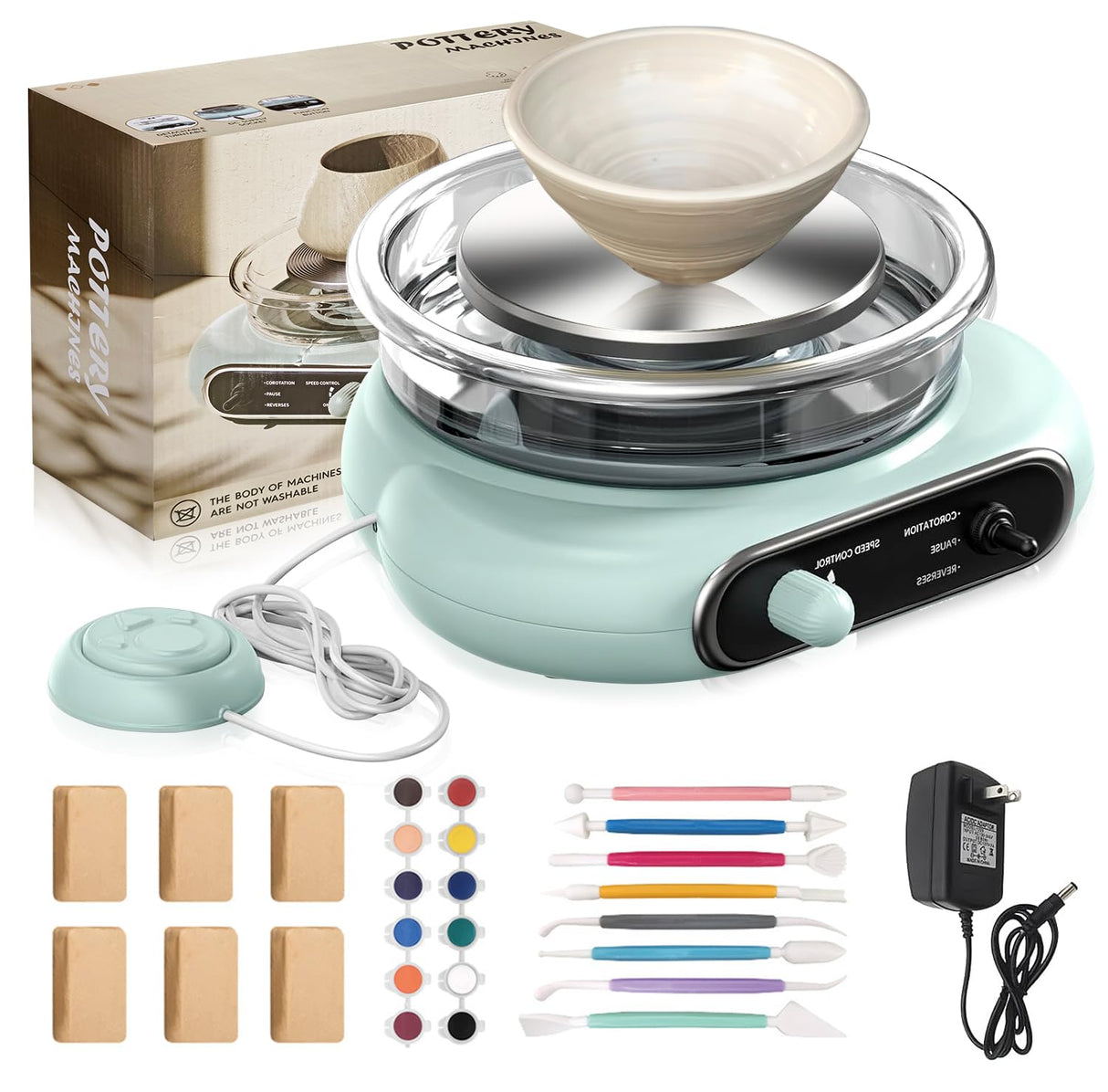 BIYQFCR Mini Pottery Wheel - 4.7Inch Rotating Electric Pottery Wheel, Pottery Wheel for Adults,Comes with 8Plastic Tools and 6Clay Sets,Suitable for Kids,Teenagers and Adults Beginners Craft Clay Kit BIYQFCR