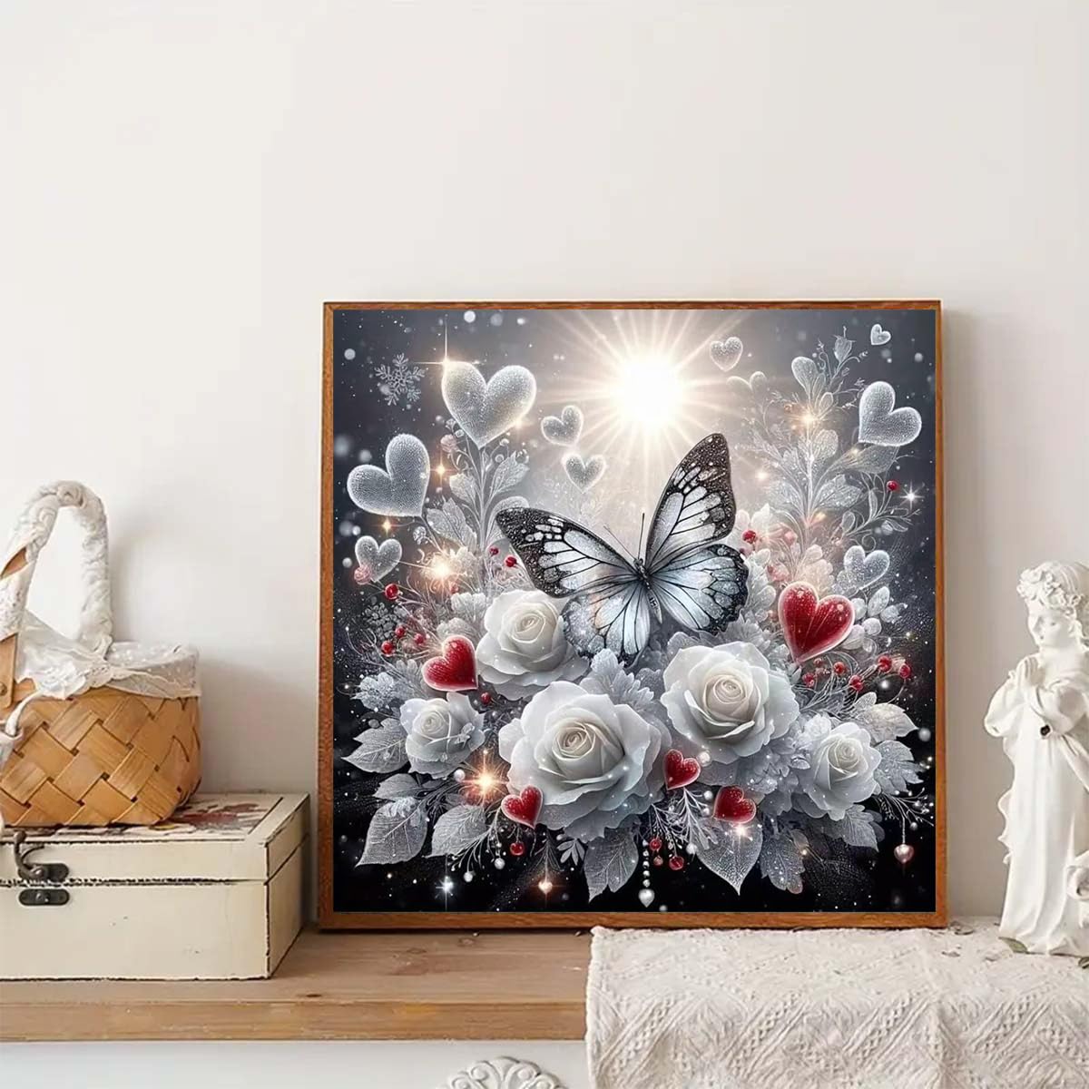 5D Diamond Painting Kits for Adults, Butterfly Diamond Art Kits for Adults Beginner, Rose Flower DIY Full Drill Diamond Dot Gem Painting for Home Wall Decor 13.8 x 13.8 inch GEMFAMILY