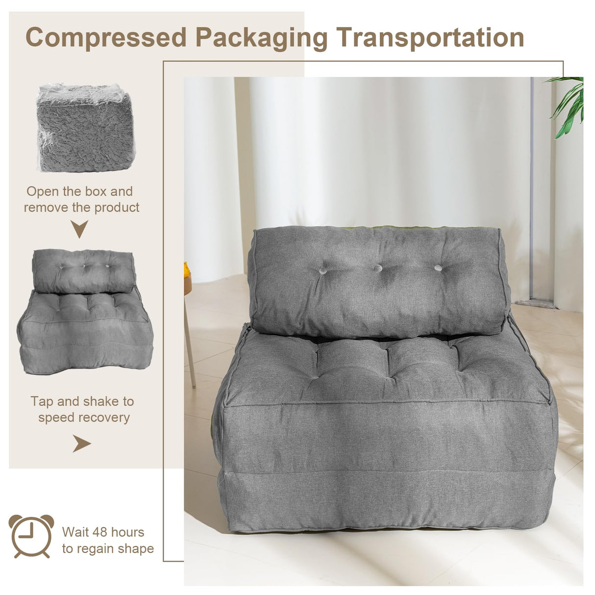 YOSHOOT Folding Couch Sofa Bed, Convertible Sleeper Chairs with Back Support, Foldable Couch Futon Mattress with Pillow, Portable Fold Out Chair Bed Floor Mattress Floor Couch for Living Room YOSHOOT