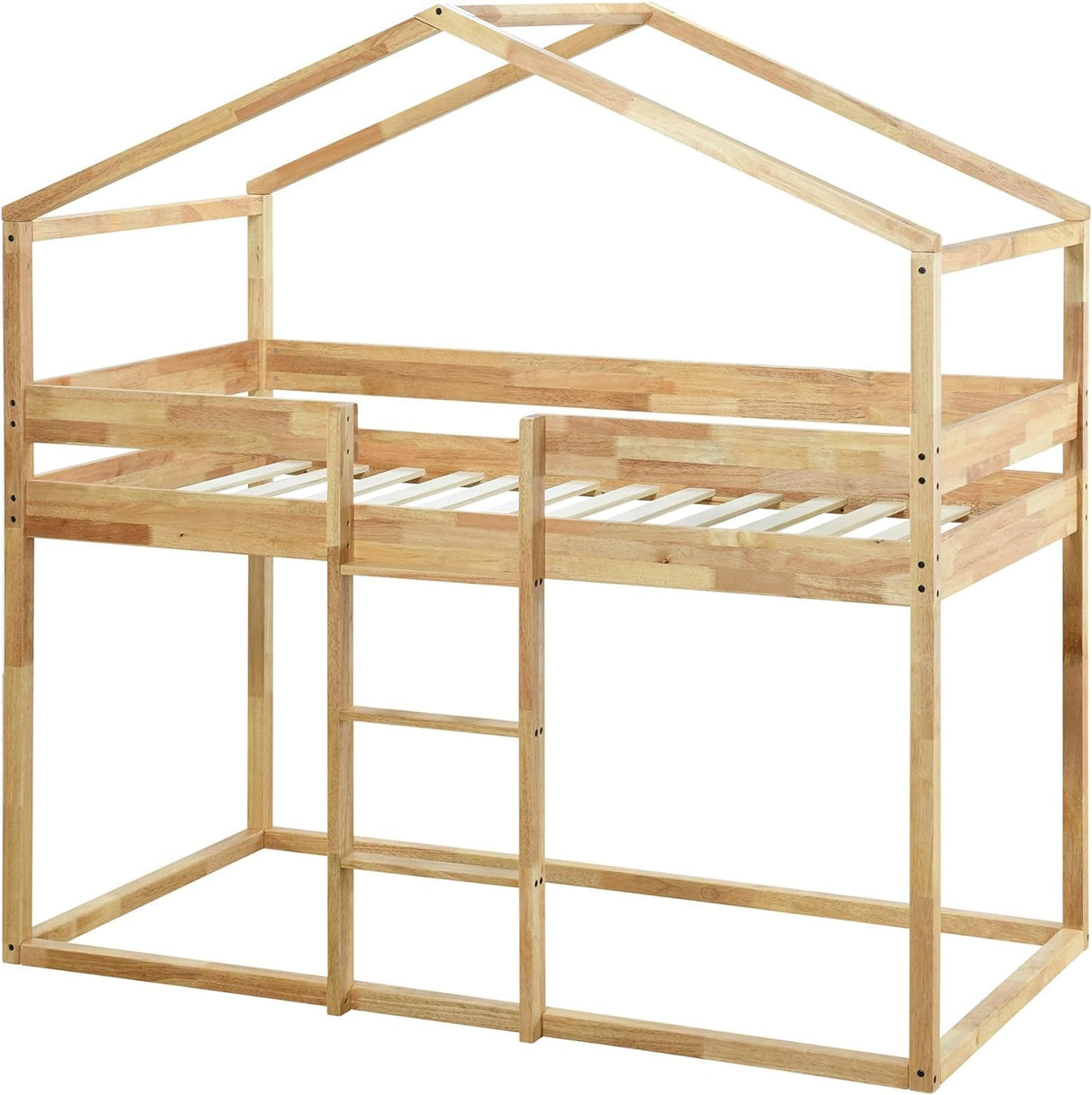 DUORUIMI Playhouse-Inspired Style Wooden Twin Over Full Bunk Bed, Loft Bed with Playhouse, Farmhouse, Ladder and Guardrails, Compatible with Girls Boys Teens (Gray-Play-TOF),bed frame DUORUIMI