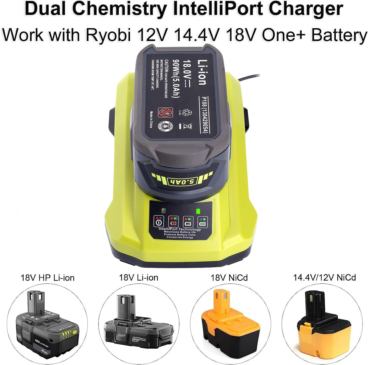 18-Volt P117 Rapid Charger Replace for Ryobi 12V-18V Battery One+ Lithium-Ion/NiCad/NiMh Battery P102 P108 P189 P197 P103 P105 P107 P190 P191 PBP002 PBP005 Gonocop