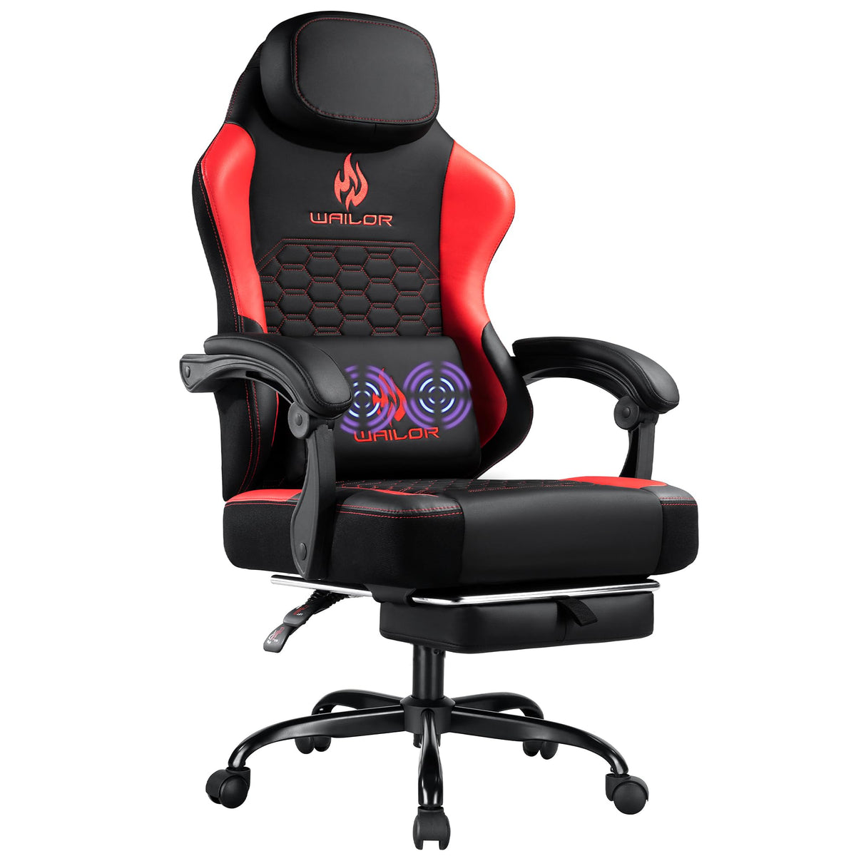 Gaming Chair with Massage and Packet Spring Cushion,Ergonomic Gamer Chairs for Adults with Footrest 300lbs,High Back Gamer Leather Chair with Headrest and Lumbar Support WAILOR