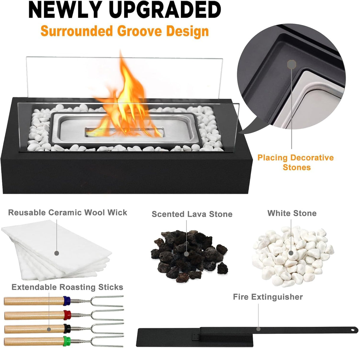 Metal Rectangle Table Top Firepit - Smores Maker Kit with 4 Roasting Sticks Indoor Tabletop Fire Pit & Outdoor Table Fireplaces, Gift for Father's Day | Modern Home Décor, Housewarming & Birthday Gift EAST FLAME