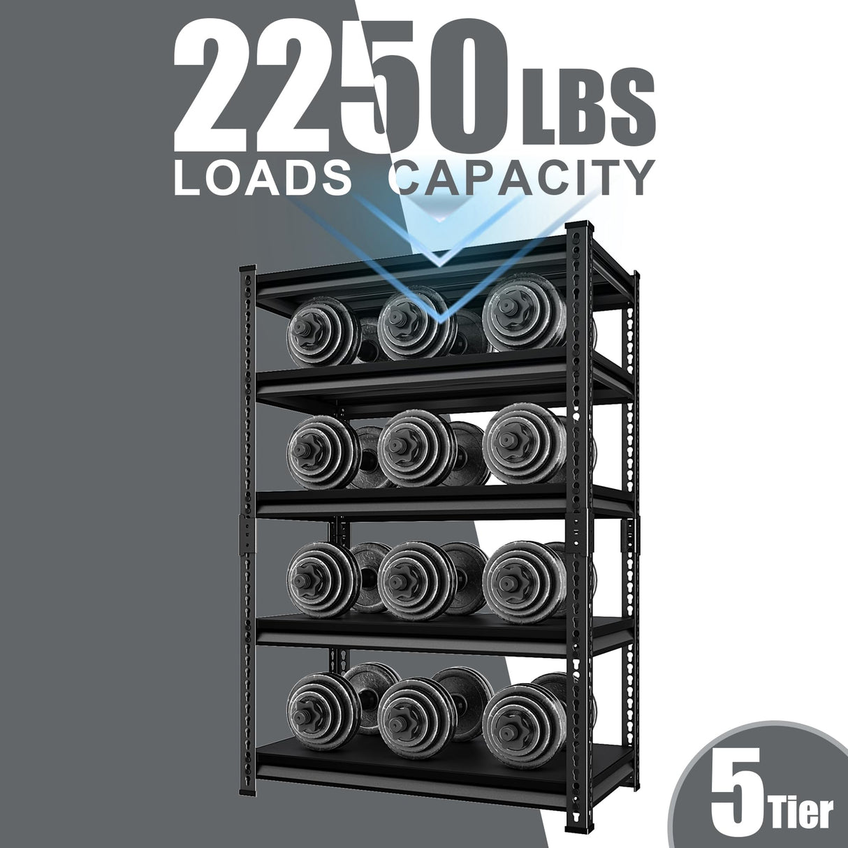 Rufokisa 5-Tier Garage Shelving Heavy Duty, 72" Metal Shelving Unit - 2250 lbs Load Capacity, 40"W x 18"D x 72"H (Black) Rufokisa