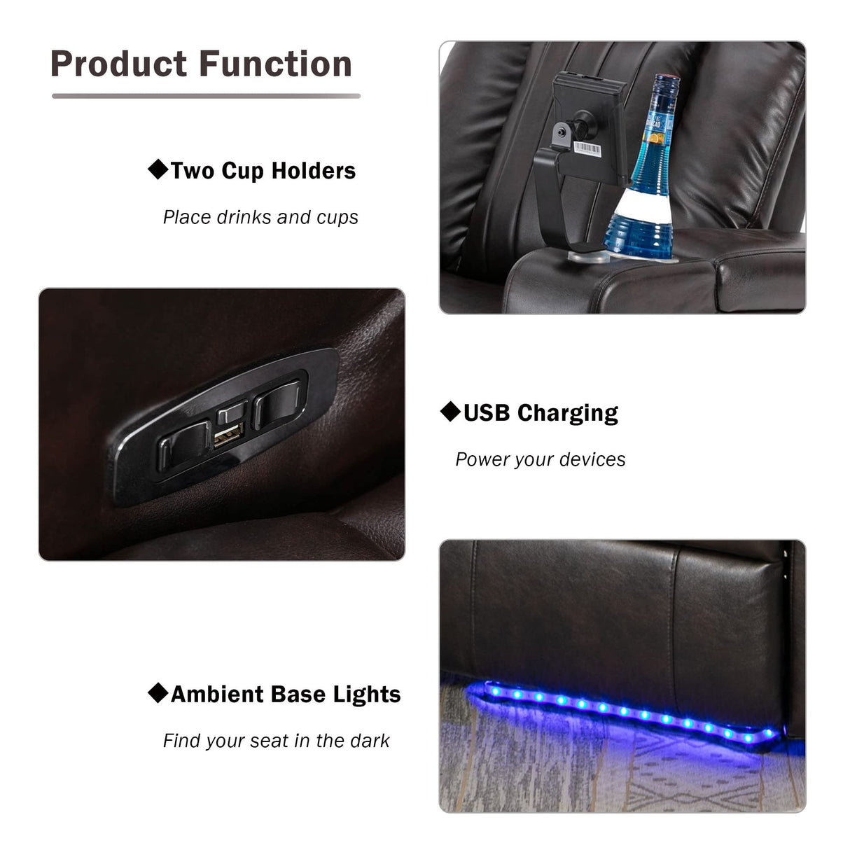 NCKMYB Premium Power Recliner with Storage Arms, Cupholders, Swivel Tray Table and Cell Phone Stand, Brown Armchair for Livingroom PU Leather NCKMYB