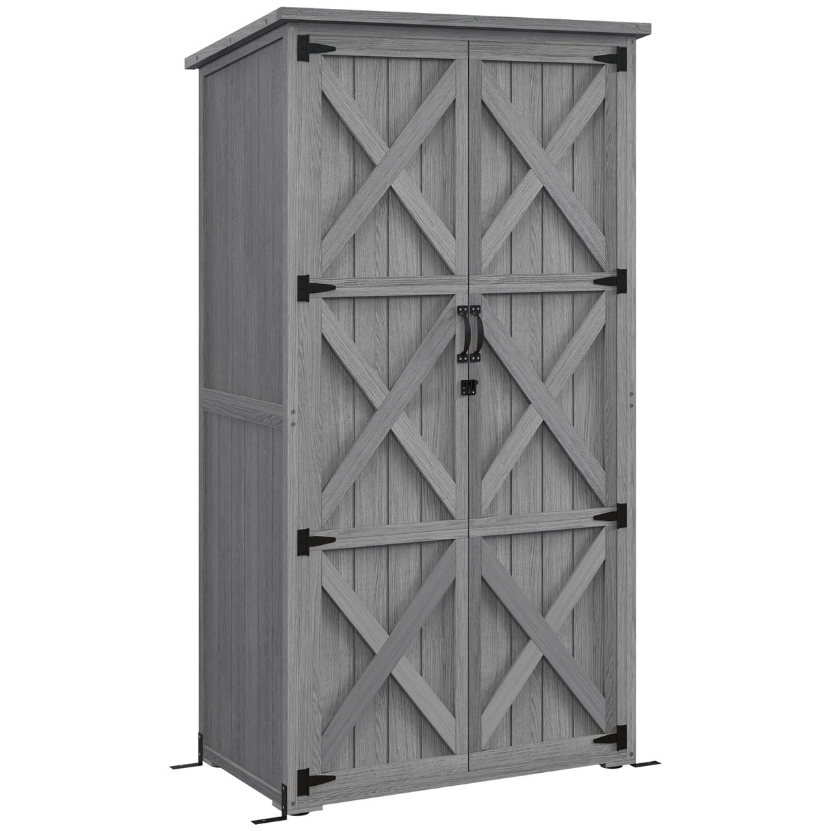Outsunny Wooden Garden Shed, Outdoor Storage Cabinet with Waterproof Asphalt Roof, Narrow Tool Shed with Shelves and Lockable Doors, Gray Outsunny