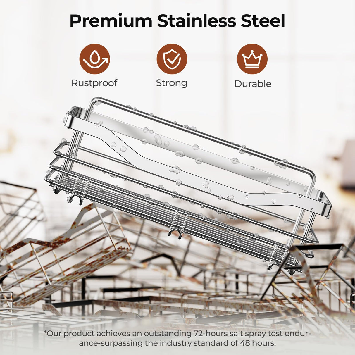 Orimade Shower Caddy Basket Shelf with 5 Hooks Adhesive Organizer Storage Rack Rustproof Wall Mounted Stainless Steel No Drilling for Bathroom, Toilet, Kitchen - 2 Pack Orimade