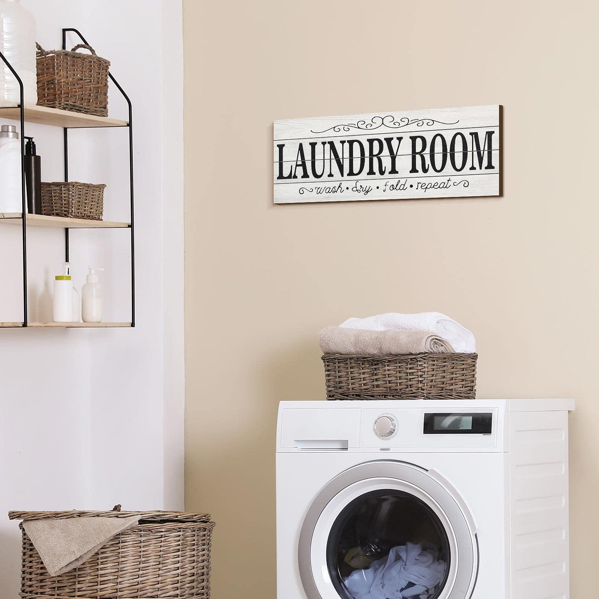 Jetec 2 Pcs Pantry Sign Wooden Pantry and Laundry Room Signs Wall Decor Farmhouse Laundry Pantry Room Door Sign for Kitchen Home Pantry Room, 15 x 5 Inches(White) Jetec