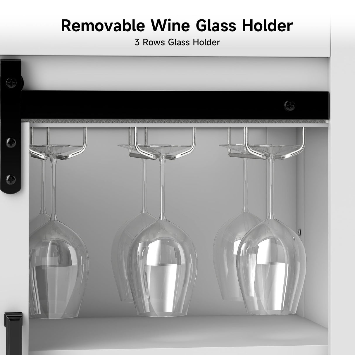 Real Relax Coffee Bar Cabinet, Farmhouse Sideboard Buffet Cabinets with Storage, Wine Glass Rack, Sliding Barn Door, Buffet Table for Kitchen, Dining Room, Entryway, White Real Relax