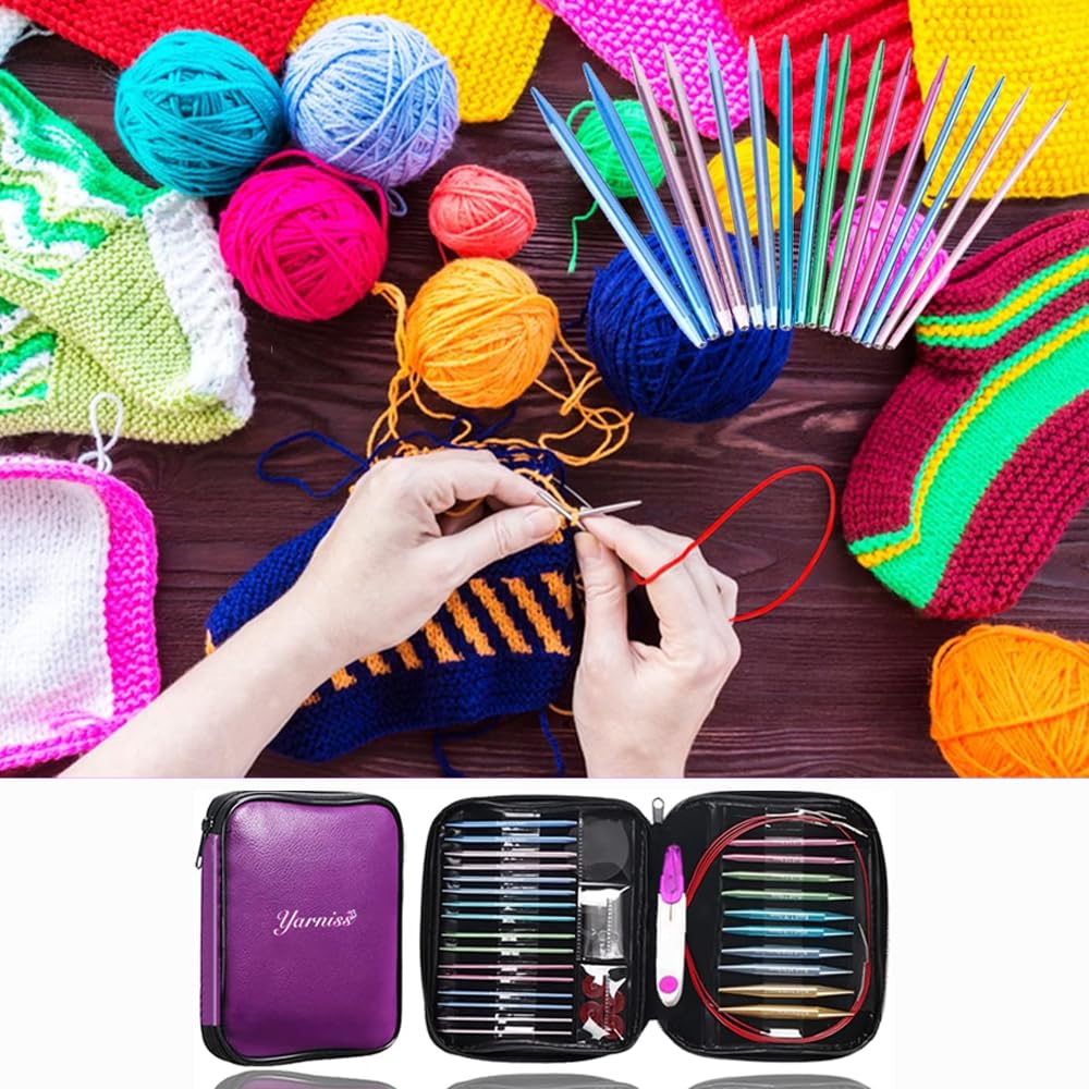 Yarniss 13 Pair Circular Knitting Needle Set 3.0~10.0mm, Interchangeable Aluminum Knitting Needles with Case Yarniss