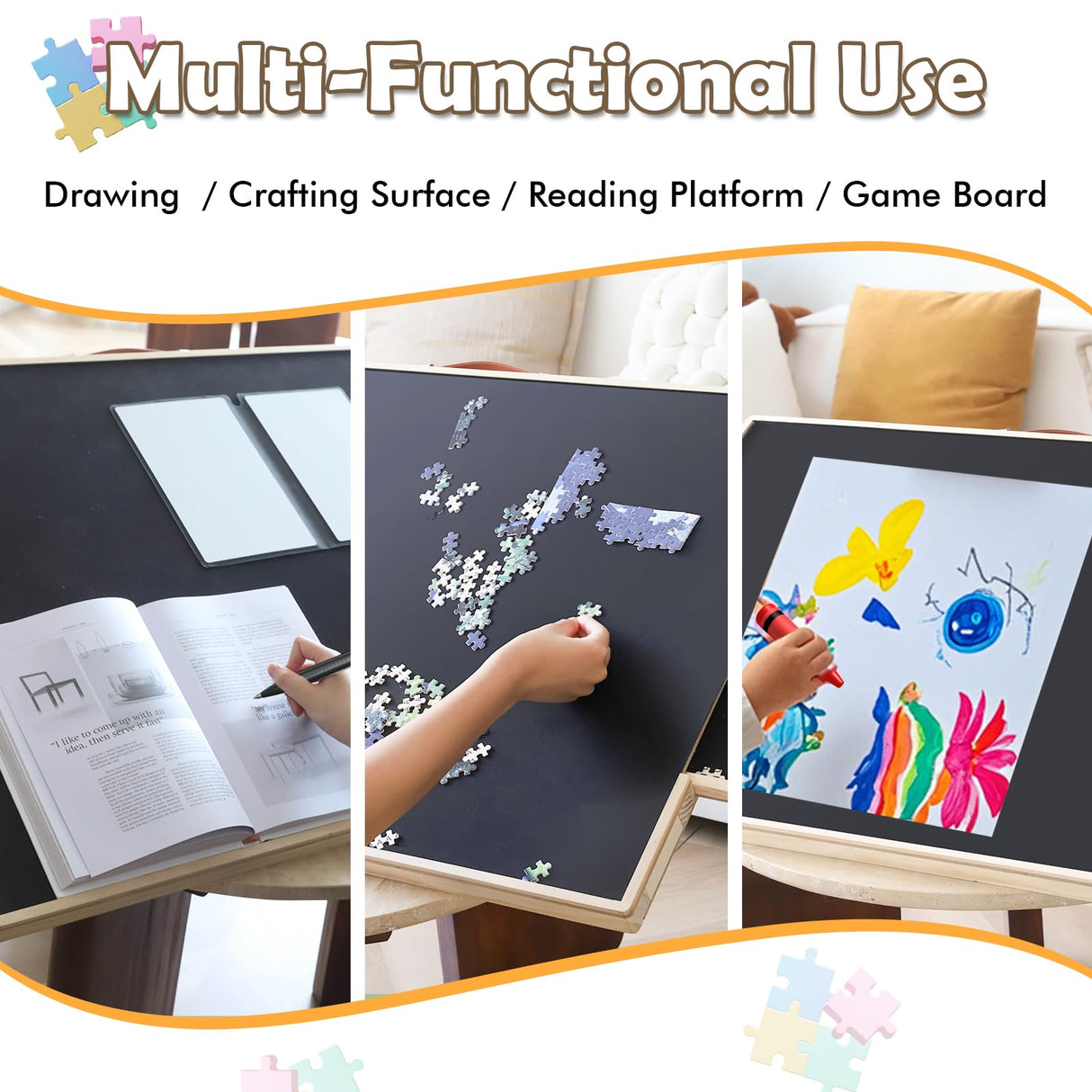 Rotating Puzzle Board 1500 Pieces - Adjustable Puzzle Table with Drawers & Dust Cover, 27x35 Inch Portable Wooden Jigsaw Board, Ergonomic Tilt for Adults, Gift for Mom Kids Wdmiya