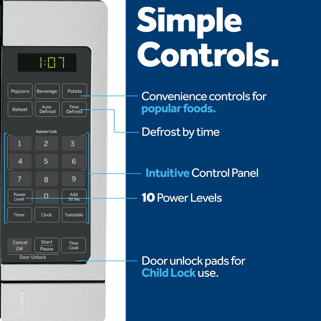 GE GCST07N1WSS Microwave Oven, 700-watt 6 Auto Cooking Settings, Kitchen Essentials for The Countertop, Dorm Room or Apartment, Child-Lock Technology 0.7 Cu. Ft, Stainless Steel GE