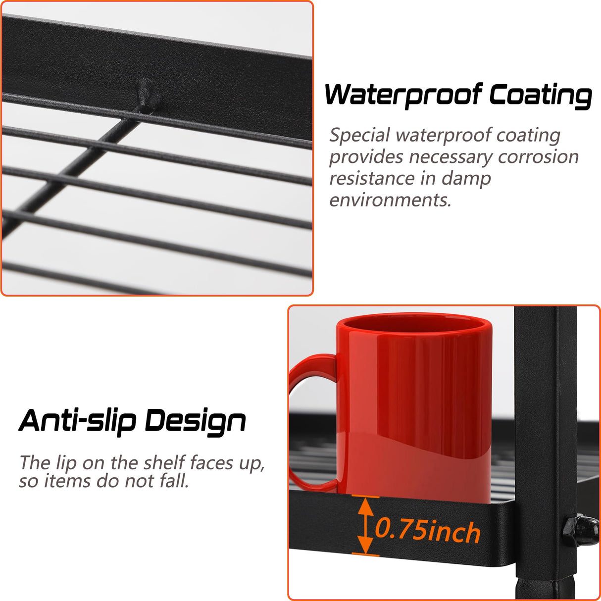 GIOTORENT 6-Wire Standing Storage Shelf, Metal Shelving Unit Pantry Rack for Laundry Kitchen Bathroom Organizer(Black) GIOTORENT