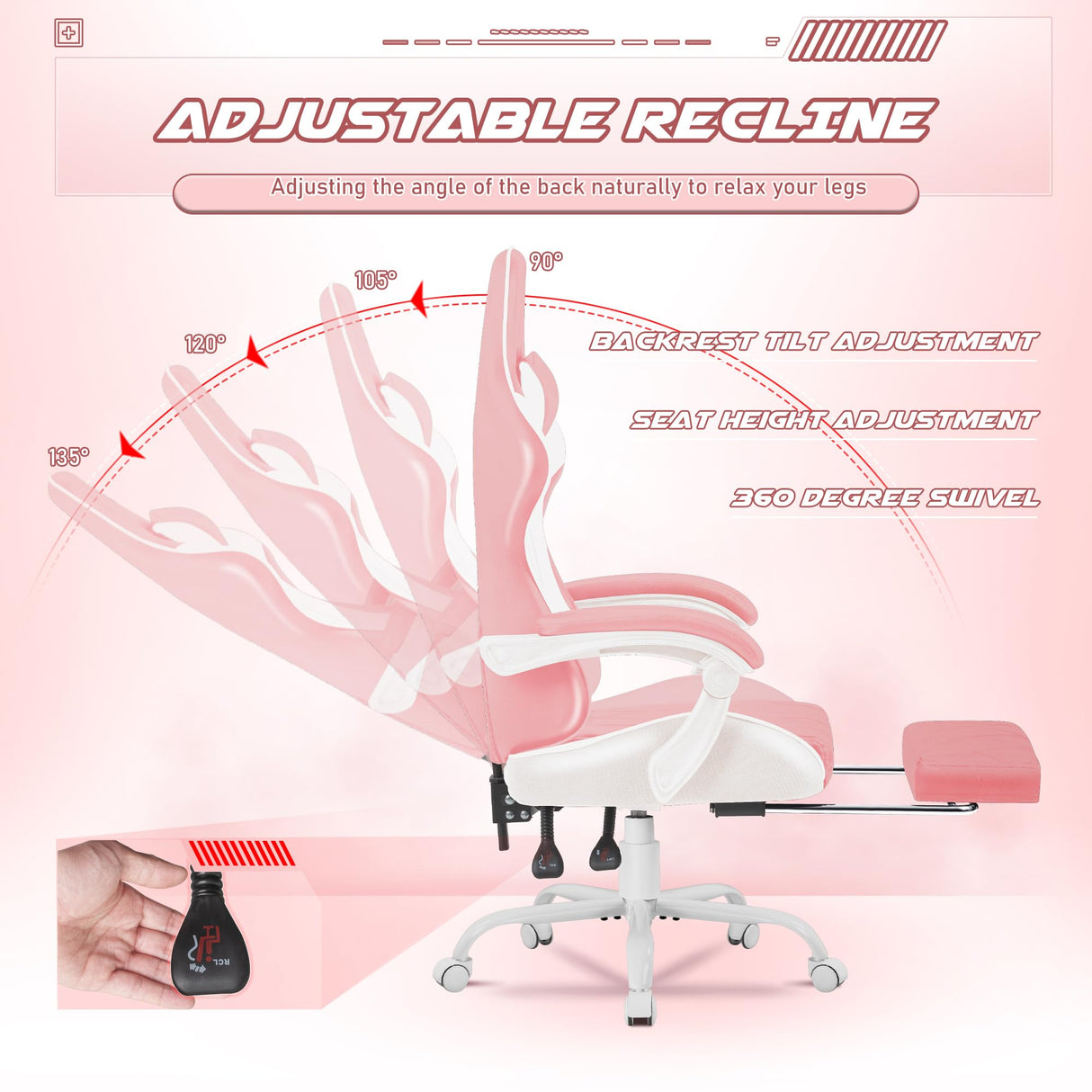 Homall Gaming Chair, Computer Chair with Footrest and Massage Lumbar Support, Ergonomic High Back Video Game Chair with Swivel Seat and Headrest (Pink) Homall