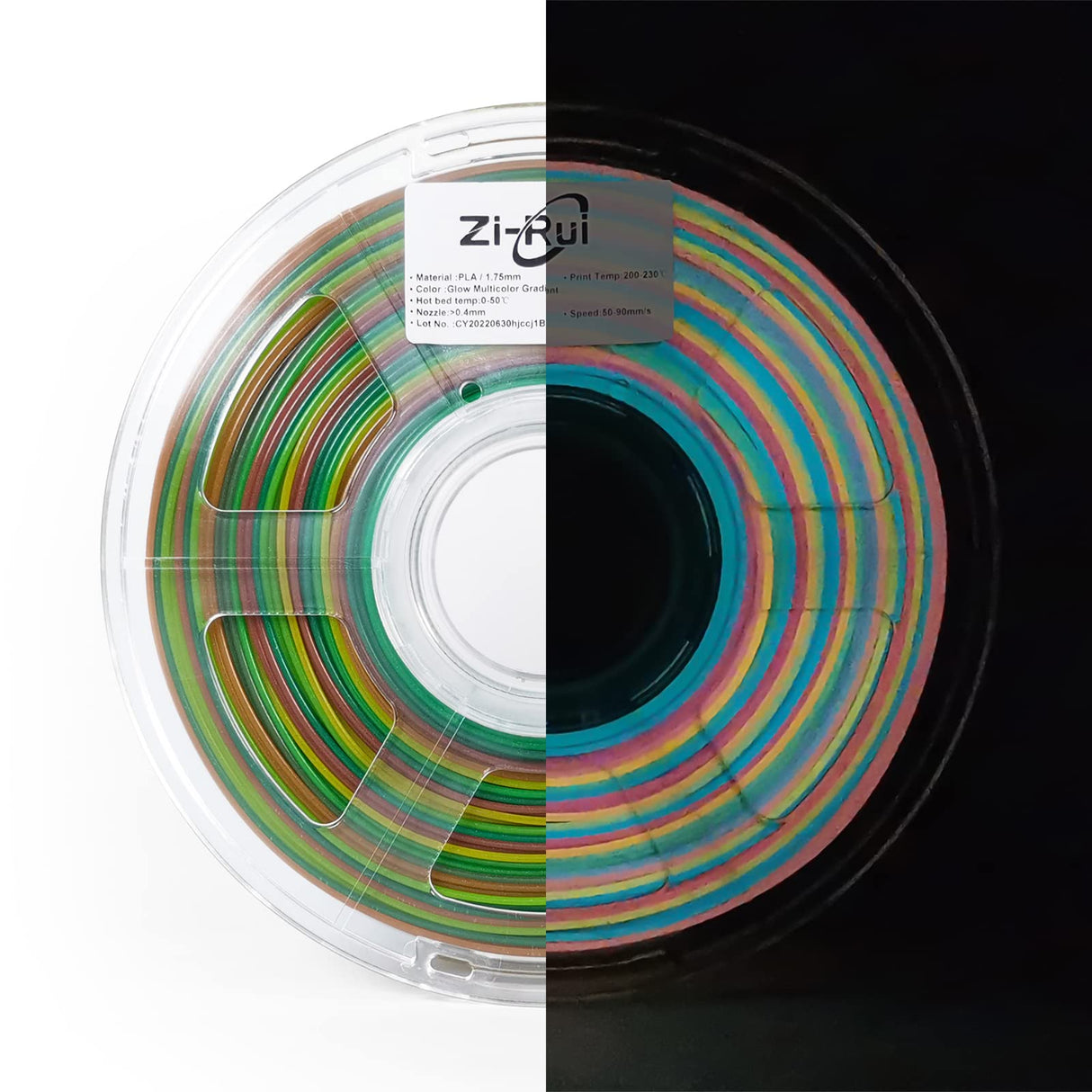 Zi-Rui 3D Printer PLA Filament, Glow in The Dark Multicolor Change, Rainbow Multicolor Gradient, 1.75mm 1KG/2.2lbs Zi-Rui
