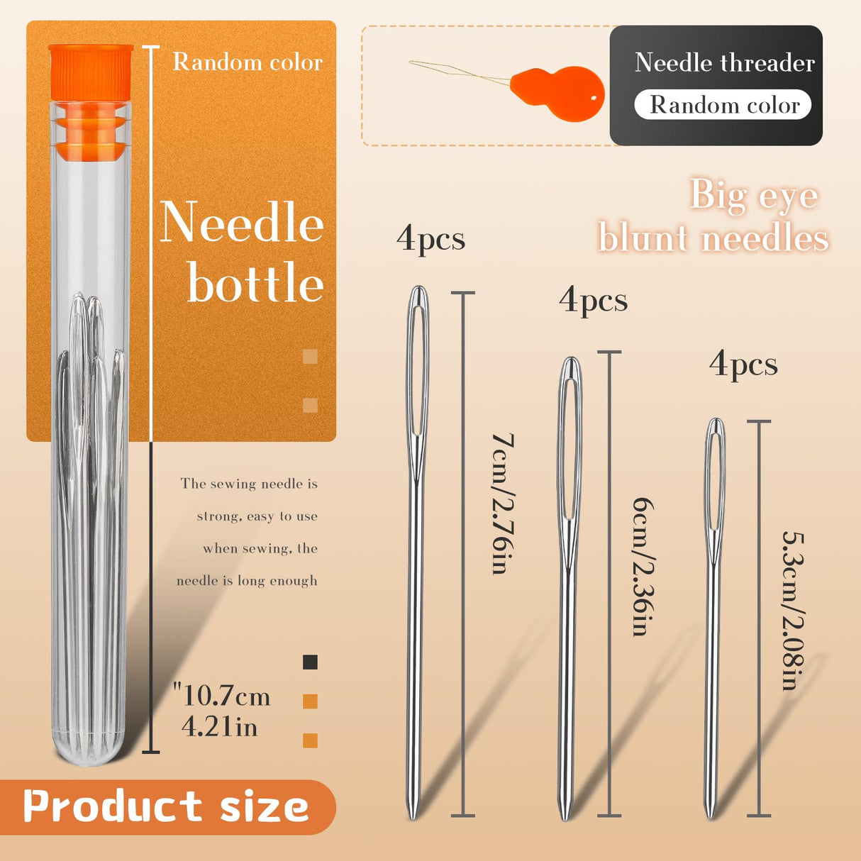 TLKKUE 12 Pcs/3 Sizes Large-Eye Blunt Needles, Stainless Steel Yarn Needle with Needle Threader, Tapestry Needle for Sewing Crochet Knitting Embroidery (Silver) TLKKUE