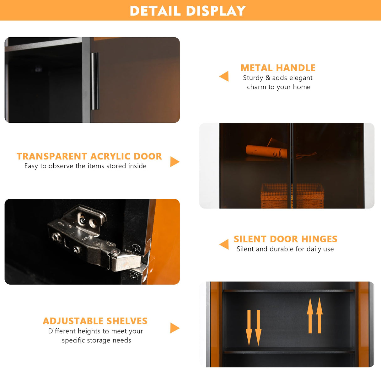 Lvifur Tall Storage Cabinet up to 70", LED Kitchen Pantry Cabinet with Human Body Induction, 5 Tier Bookcase Display Cabinet with Adjustable Shelves for Living Room Office (Black) Lvifur