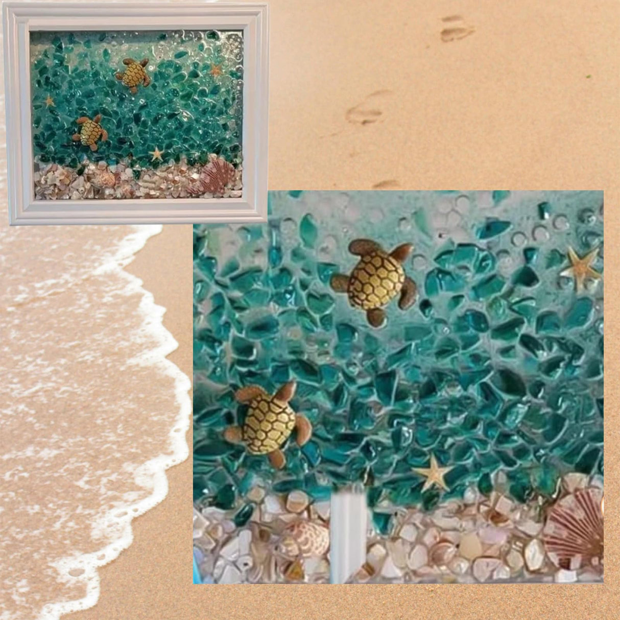 Sea Glass Art Kits, 2024 New Sea Glasss Resin Art Kits for Adults, DIY Mosaic Glass Kits, Mosaic Kits for Adults Resin Beach Art Kit for Home Decoration, Bookshelf, Office, Windowsill (G) Generic