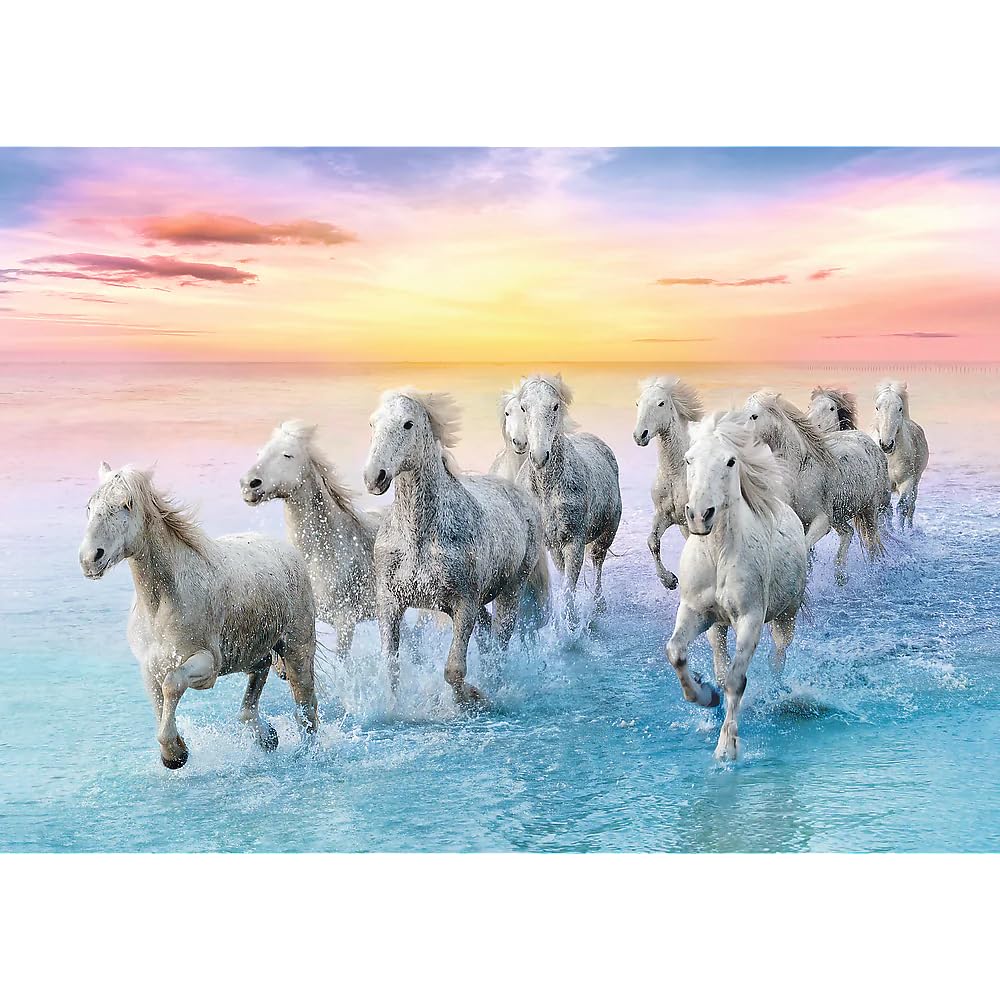 Trefl Galloping White Horses 500 Piece Jigsaw Puzzle Red 19"x13" Print, DIY Puzzle, Creative Fun, Classic Puzzle for Adults and Children from 10 Years Old Trefl