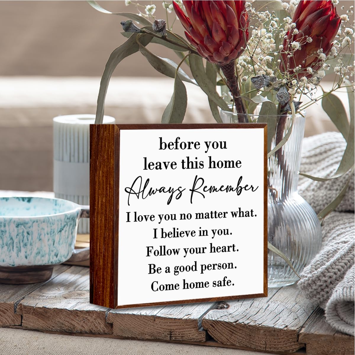 Inspirational House to live in Farmhouse, Entryway Decor Wooden Box, Always Remember You are Braver Than You Think Rustic Wood Block Plaque Box Sign for Family Friends Shelf Table Decoration. (white) MIOOKISS