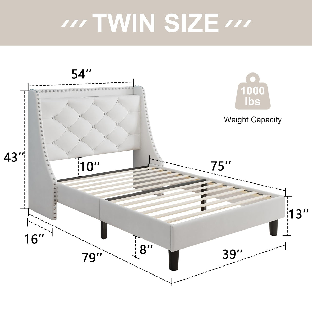 Feonase Velvet Twin Bed Frames with Luxury Wingback and Fast Charging Station,Twin Size Upholstered Button Tufted Storage Headboard Platform Bed,Wooden Slats Support,Noise-Free,Easy Assembly,White Feonase