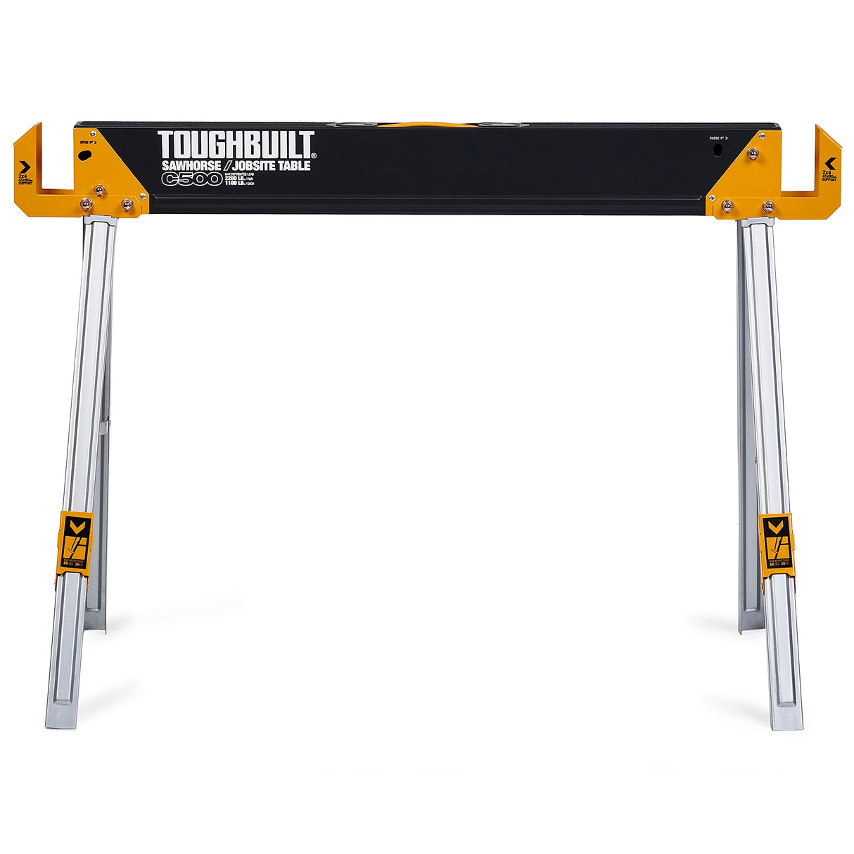 ToughBuilt - Sawhorses with 2x4 Support Arms 1100 LB Capacity - Heavy Duty Construction with Fast Open Legs and Easy Grip Handle - (TB-C500) - 2-Pack ToughBuilt