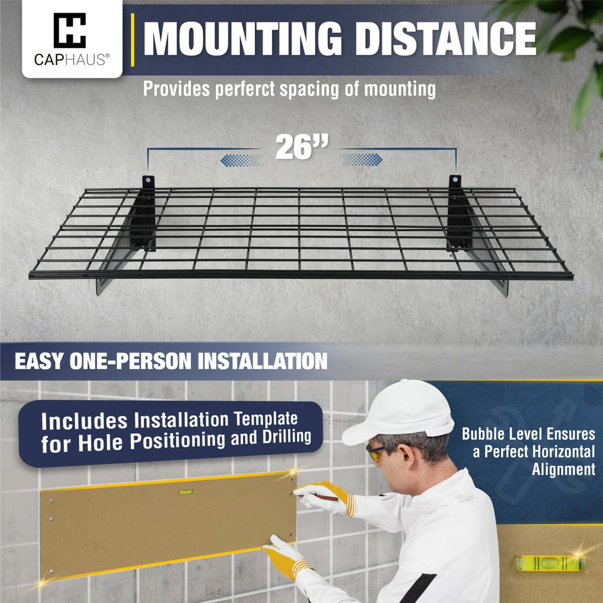 Fencer Wire 36 in. W x 18 in. D Wall Mounted Garage Wall Shelving w/ 2 Hooks, Black Wall Shelf, Heavy Duty Garage Wall Storage System, Garage Organizer Floating Shelves, 500lb Weight Capacity Fencer Wire