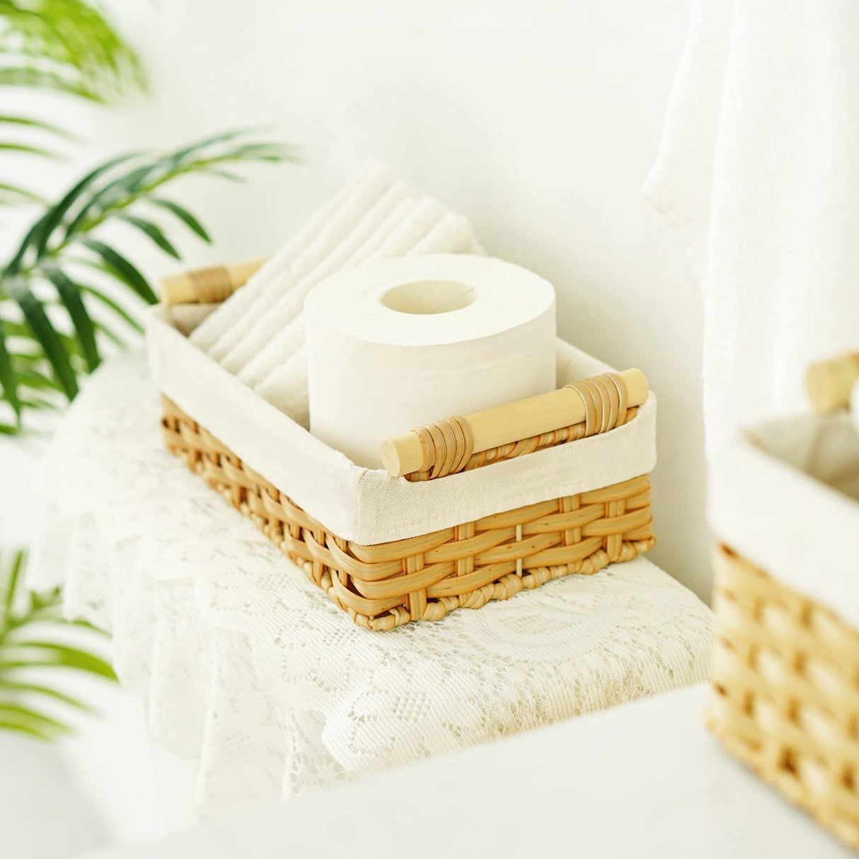 GRANNY SAYS Wicker Baskets with Liner, Small Baskets for Shelves, Decorative Baskets for Home Decor, Wicker Storage Basket for Back of Toilet, Set of 2 GRANNY SAYS