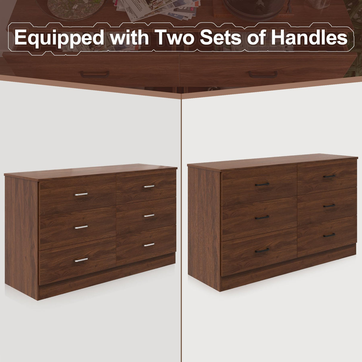 Bigbiglife Wood Dresser for Bedroom, 6 Drawer Double Dresser, Modern Chest of Drawers with Deep Drawers, Large Storage Organizer for Living Room, Closet,15.8" D x 47.2" W x 27.7" H (Walnut Brown) Bigbiglife