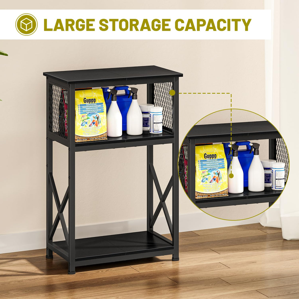 Snughome Fish Tank Stand, 10 Gallon Aquarium Stand with Storage, 3 Tier Heavy Metal Fish Tank Stand Fish Tank Shelf 20.47" x 11.42" x 30.91", Black Snughome