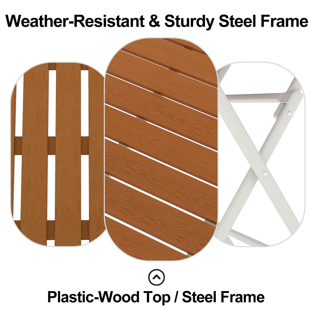 Aug-guan 3 Piece Outdoor Bistro Set with Yellow Wood-Look Tabletop, Patio Table and Chairs Set of 2, Folding Small Balcony Furniture for Garden, Deck, Porch, Outdoor Bistro Patio Set Aug-guan