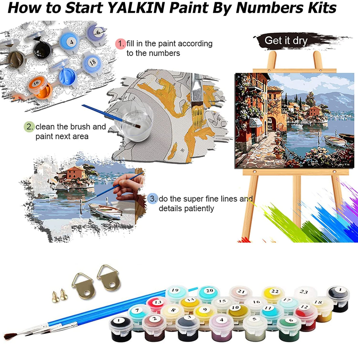 YALKIN Paint by Number for Adults Beginners,DIY Large Size (35.5 x 15.7 inch) Waterfall Paint by Numbers Arts and Crafts Paintwork with Paintbrushes Canvas Oil Painting for Home Decor,Gift YALKIN