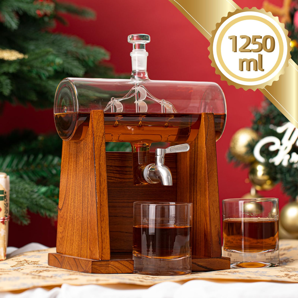Jillmo Whiskey Decanter Sets for Men, 1250ml Decanter Set with 2 Whiskey Glasses, Ideal Bourbon Gifts for Men JILLMO