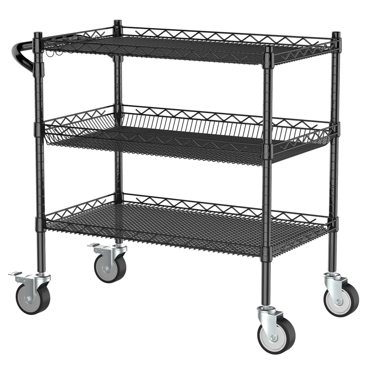 Leteuke 3 Tier Rolling Carts with Wheels,990Lbs Heavy Duty Rolling Utility Cart,NSF Commercial Grade Metal Cart with Handle&Shelf Liner,Trolley Serving Cart for Kitchen,Restaurant,Plant Display,Black Leteuke