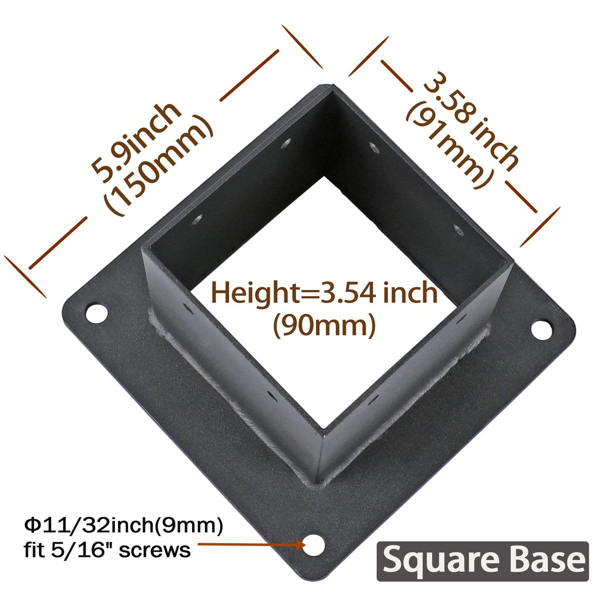 Antsky 4×4"(Actual:3.5×3.5inch) Post Stainless Steel Flange Anchor Base with Screws for Deck Railing,Black Finish (4 Pack) Antsky
