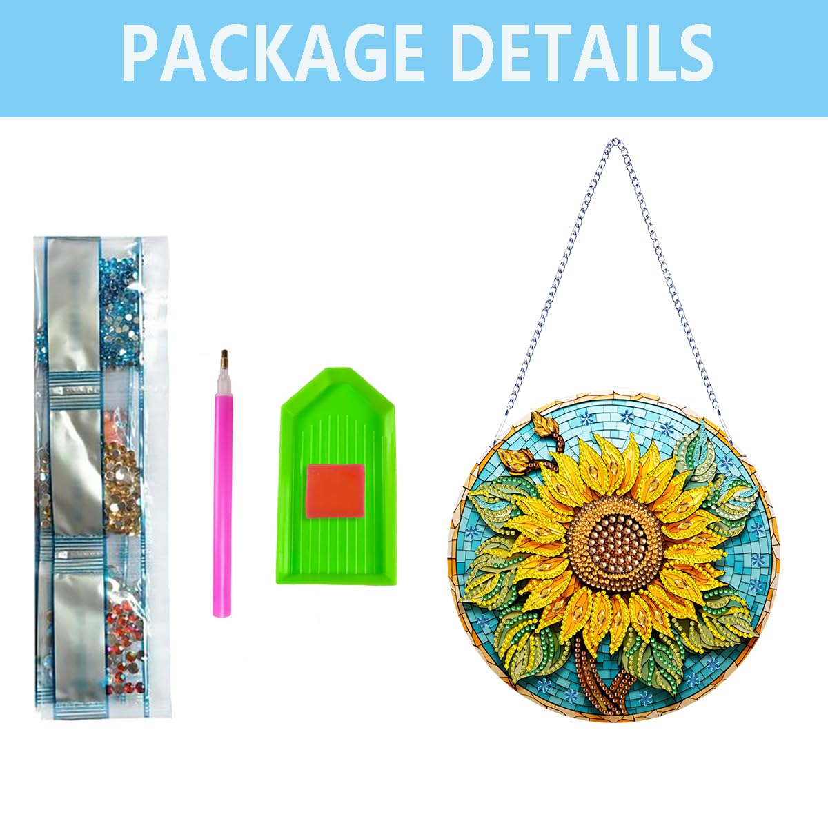 Nivvey DIY Hanging Diamonds Painting Pendant Kit Sunflower, 7.4x7.4inch Gem Painting Board Art Kit Ornament, Special Crystal Diamond Craft Box Kit, Yellow Nivvey
