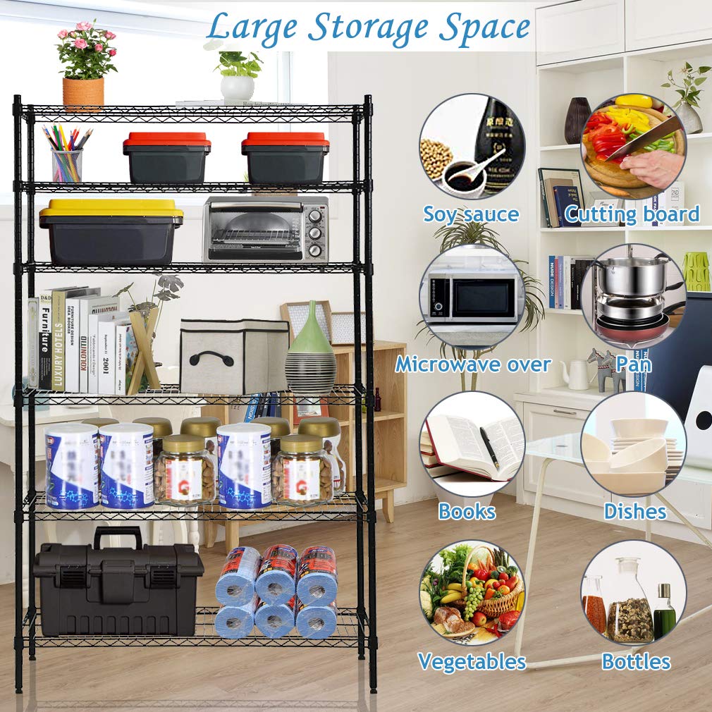 Dkeli Metal Wire Shelving Unit NSF Heavy Duty 6-Tier Height Adjustable Utility Steel Storage Shelves 42"L x 16"W x 72"H Commercial Grade Layer Shelf Organizer Rack 1500 LBS Capacity Garage Shelving Dkeli