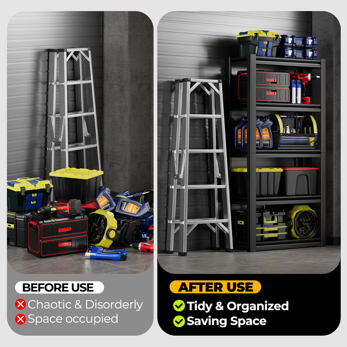 Auto Dynasty 5-Tier Storage Shelves, 72" H Heavy Duty(3000LBS Capacity) Adjustable Garage Shelving, Metal Storage Utility Rack Shelf Unit for Pantry Kitchen Warehouse, 72" H x 35" W x 16" D, Black Auto Dynasty