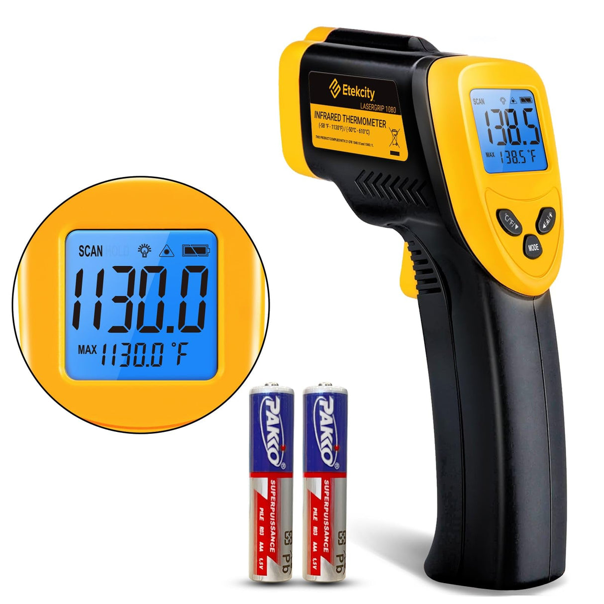 Etekcity Infrared Thermometer Temperature Gun 1080, -58ยฐF to 1130ยฐF for Meat Food Pizza Oven Griddle Accessories, Heat Gun for Cooking, Kitchen, Fridge, Reptile,BBQ Etekcity