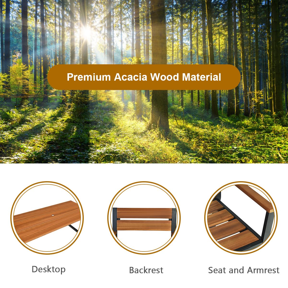 ORALNER 7 Pieces Patio Dining Set, Steel Outdoor Furniture Set w/ 2.16” Umbrella Hole & Acacia Wood Top, 6 x Chairs & Large Rectangle Dining Table for Balcony, Deck, Backyard, Garden, Poolside ORALNER