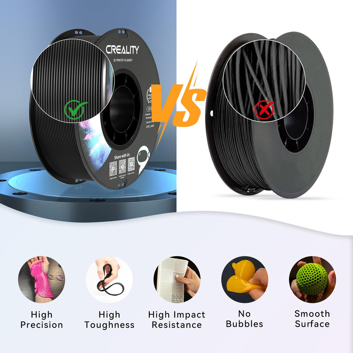 Creality TPU Filament Black, Flexible 3D Printer Filament 1.75mm for Airless Basketball, 95A Shore Hardness Good Layer Bonding Performance Dimensional Accuracy +/- 0.03 mm for Most FDM 3D Printers,1kg Creality