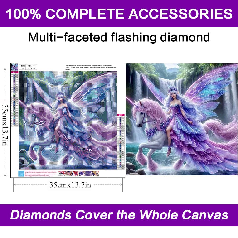 croshom Diamond Art Kits for Adults, Unicorn Fairy Diamond Art Painting Kits for Adults Beginners, 5D DIY Full Drills Gem Craft for Adult Gifts, Home Wall Decor 13.8" x 13.8" croshom
