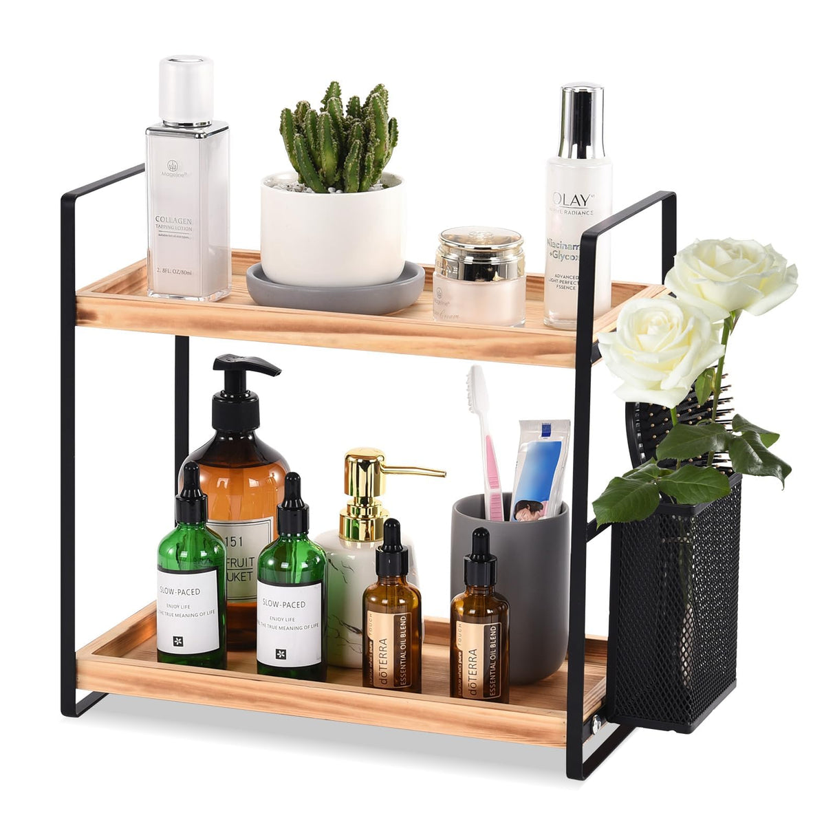 LEMIKKLE Bathroom Counter Organizer with Basket, Bathroom Organizers and Storage,Skincare Organizers for Vanity,Storage Organizers for Bathroom, Kitchen, Dresser LEMIKKLE
