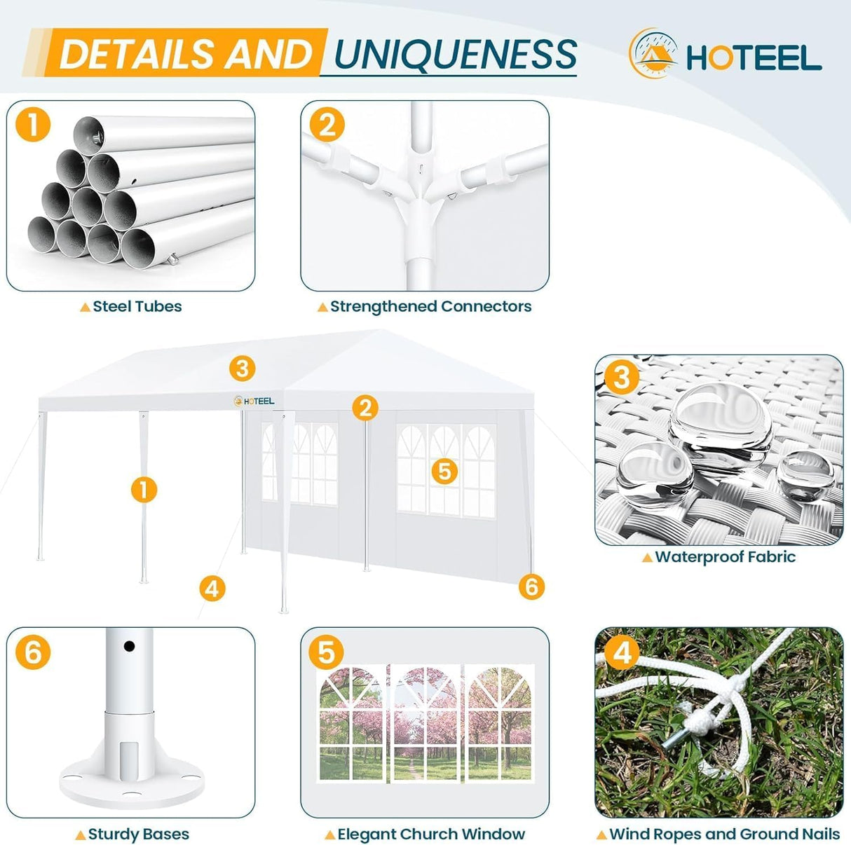 HOTEEL 10'x20' Outdoor White Waterproof Gazebo Canopy Party Tent with 4 Removable Sidewalls Windows Carpas para Patio for Weddings Events Beach BBQ Parties Hoteel