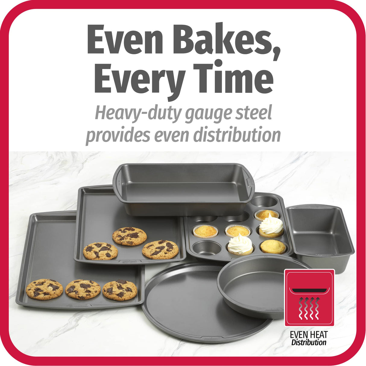 GoodCook Everyday 7-Piece Non-Stick Bakeware Set – 2 Cookie Sheet Pans, Round Cake Pan, Loaf Pan, Pizza Pan, Bake & Roast Pan, 12-Cup Muffin Pan - Baking Supplies, Baking Pans Set GoodCook