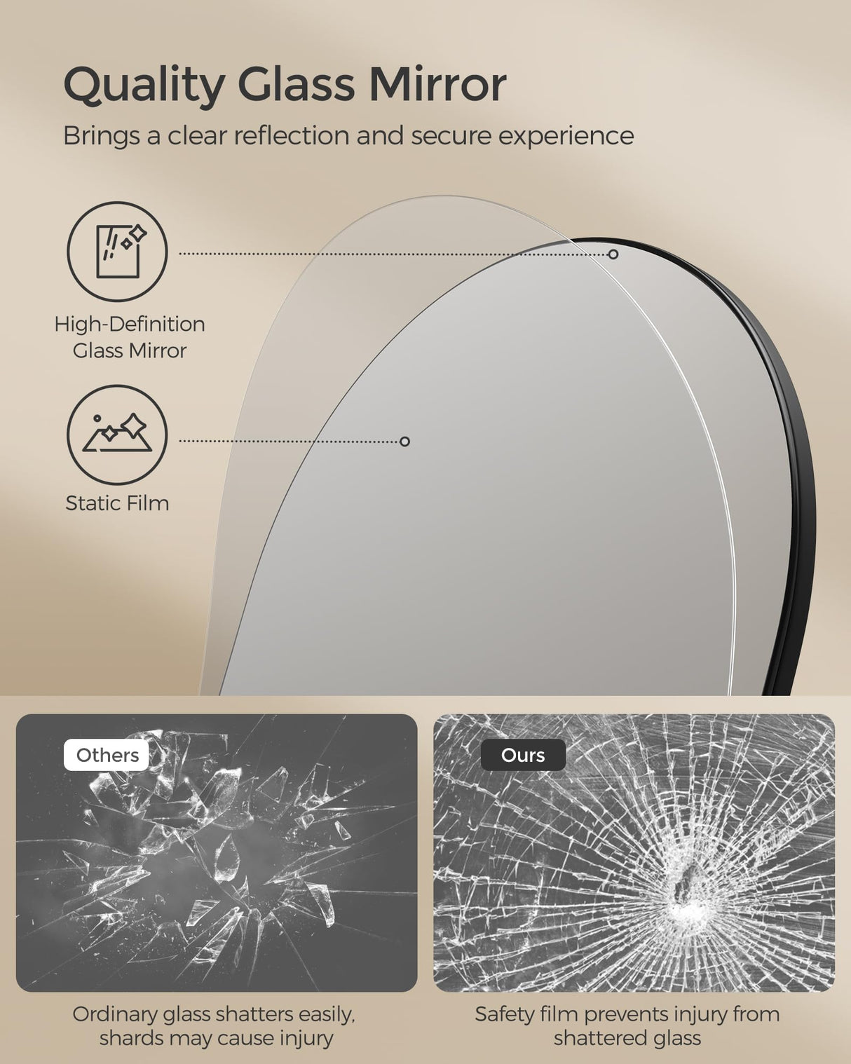 SONGMICS Full-Length Floor Mirror, 3-in-1, Modern Standing Full Body Mirror, Inspired by Original Award-Winning Design, 16.5 x 18.9 x 68.9 Inches, Living Room, Bedroom, Oak Beige and Ink Black SONGMICS