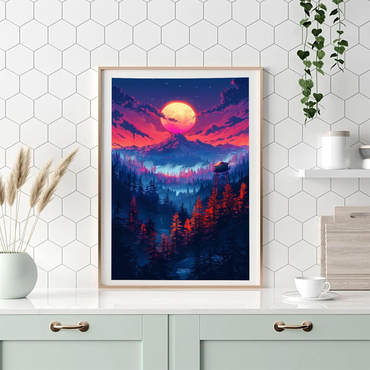 hyzsj Paint by Number for Adults Framed Canvas, DIY Moon Mountain Arts and Crafts for Adults Beginner with Wooden Easel, Paint Brushes, Acrylic Paint Set for Home Wall Decor(11.8x15.7inch hyzsj